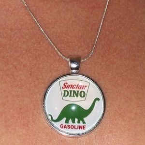 sinclair dino gasoline vintage gas globe necklace